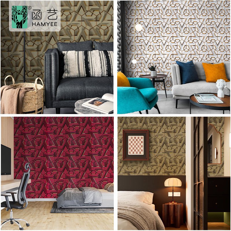Wholesale 0.45*10m 3d gaming style peel and stick geometric wallpaper rolls wallpaper gold self adhesive