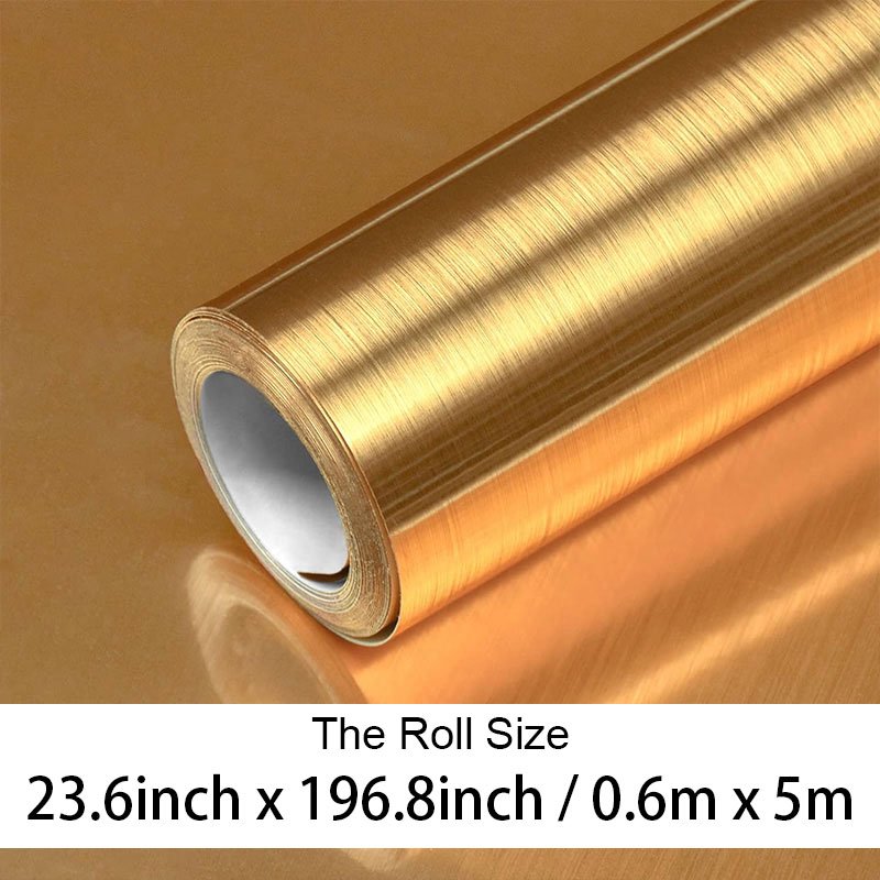 Removable gold metallic stainless steel contact paper waterproof self adhesive vinyl wallpaper roll for fridge cabinet cover
