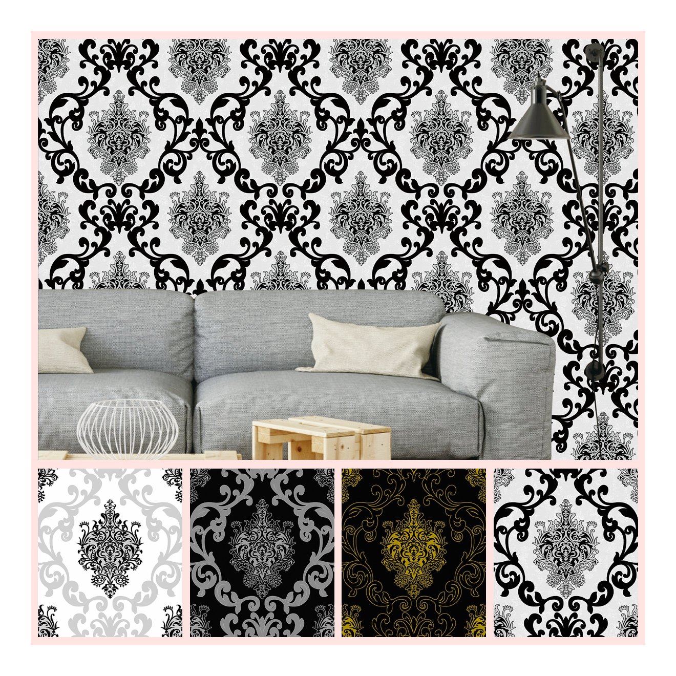 Plain color simple design damask luxury wallpaper cheap roll price
