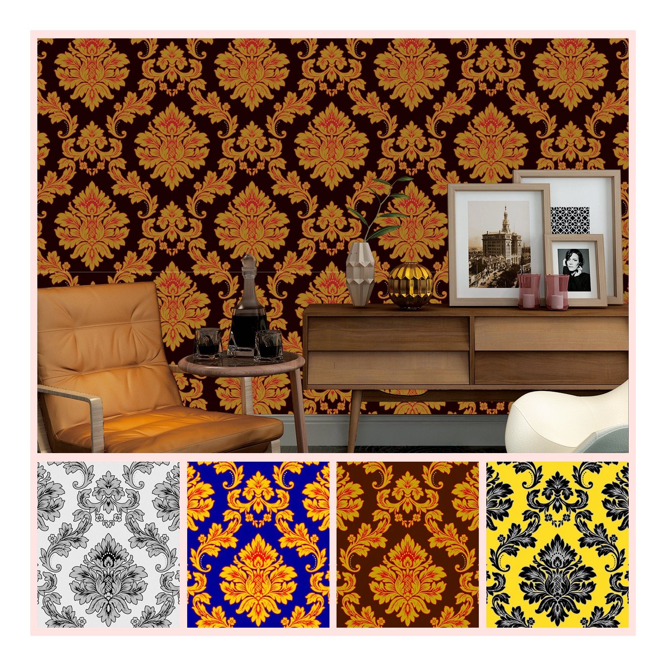 Plain color simple design damask luxury wallpaper cheap roll price