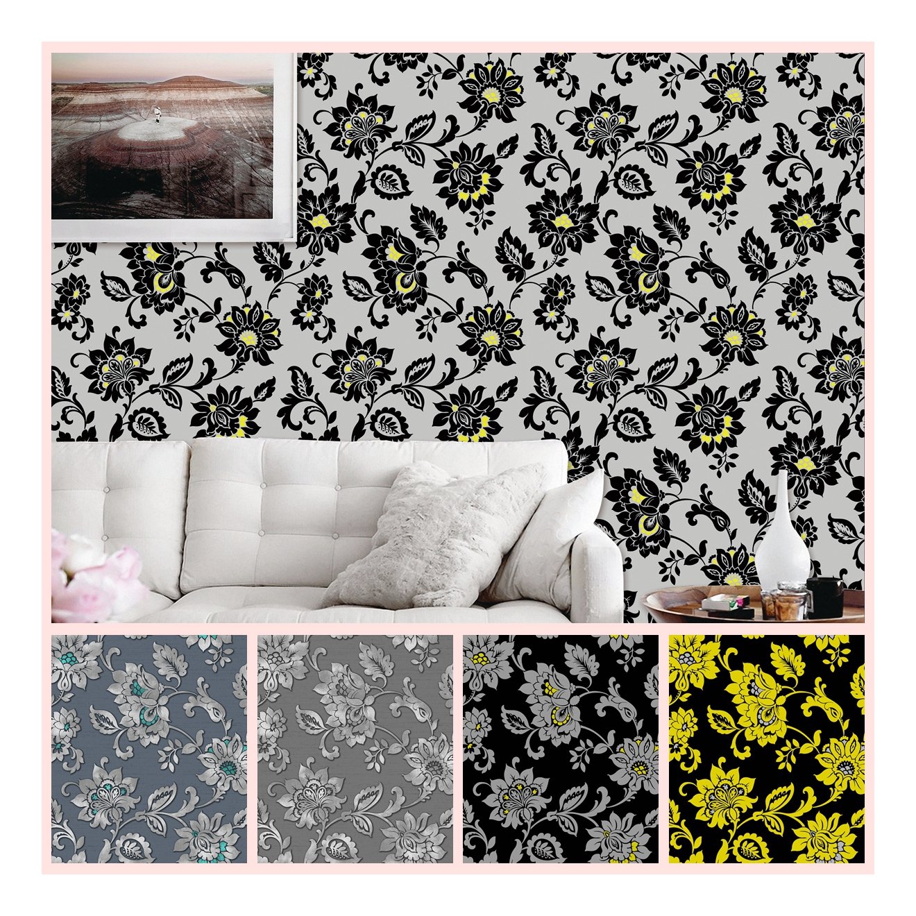 Plain color simple design damask luxury wallpaper cheap roll price