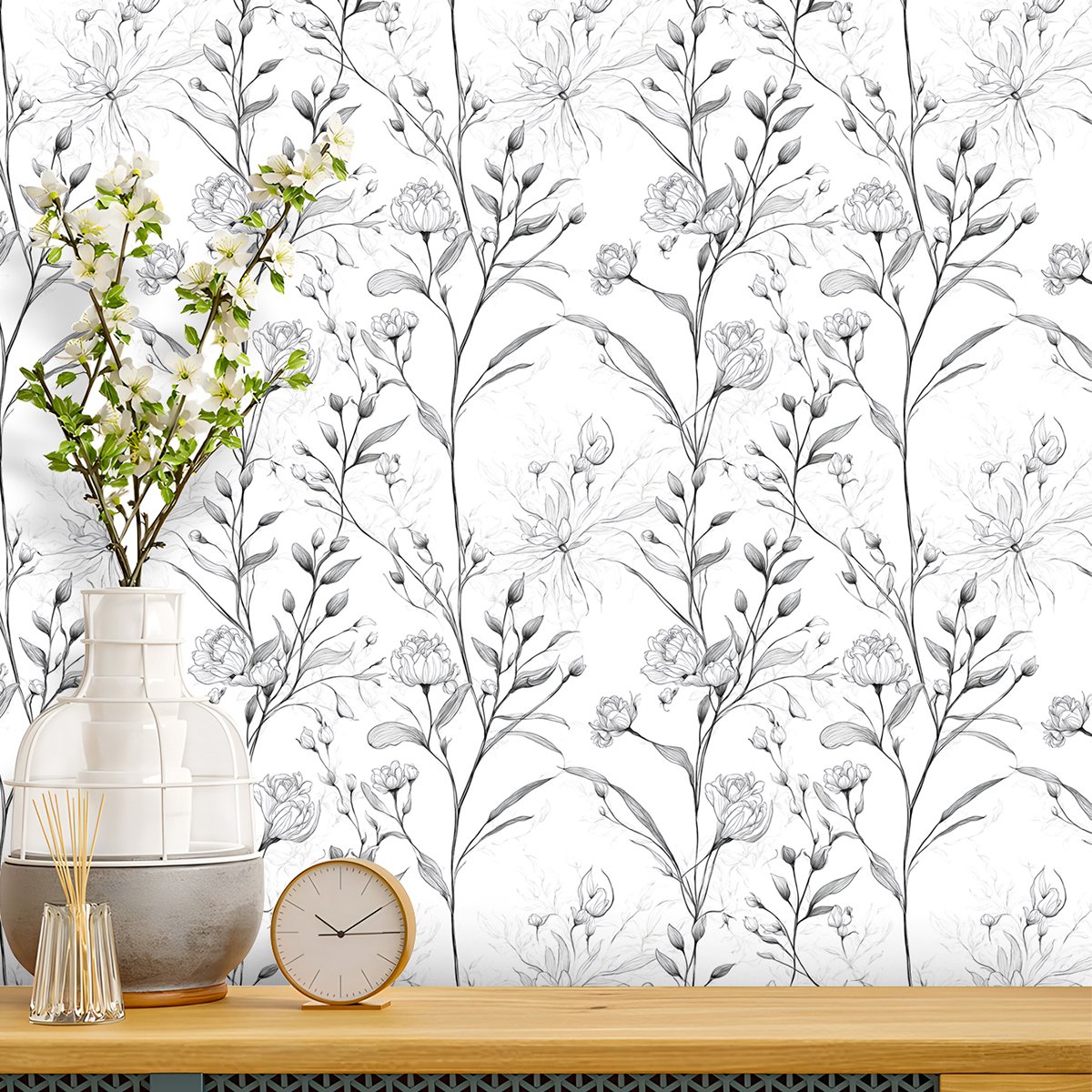Self Adhesive Roll Contact Paper Floral Wallpaper For Kitchen Bathroom Cabinets Decoration