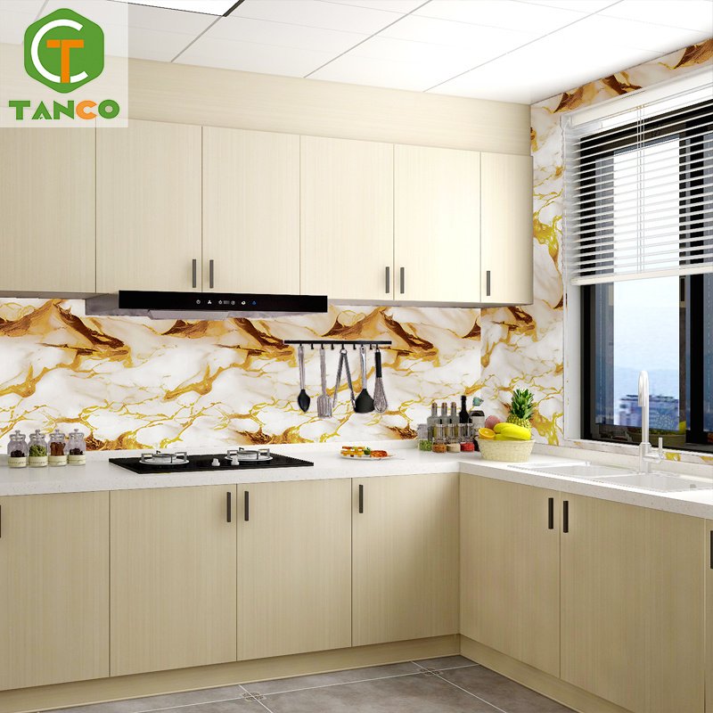 2024 new style gold marble kitchen cabinet pvc self adhesive waterproof wallpaper stickers