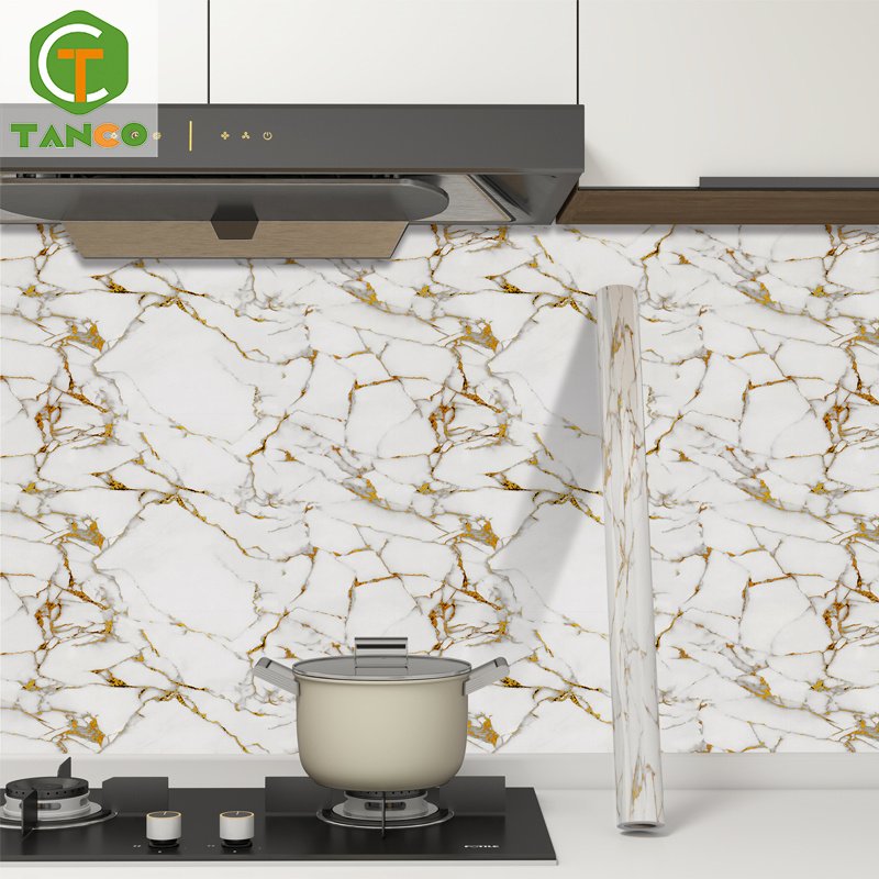 2024 new style gold marble kitchen cabinet pvc self adhesive waterproof wallpaper stickers