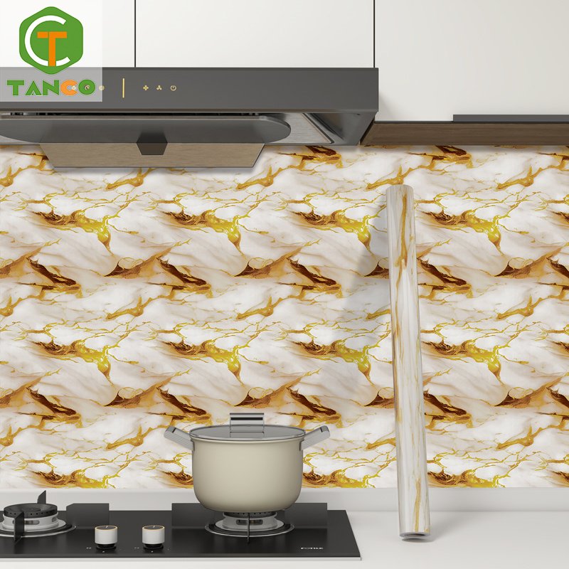 2024 new style gold marble kitchen cabinet pvc self adhesive waterproof wallpaper stickers