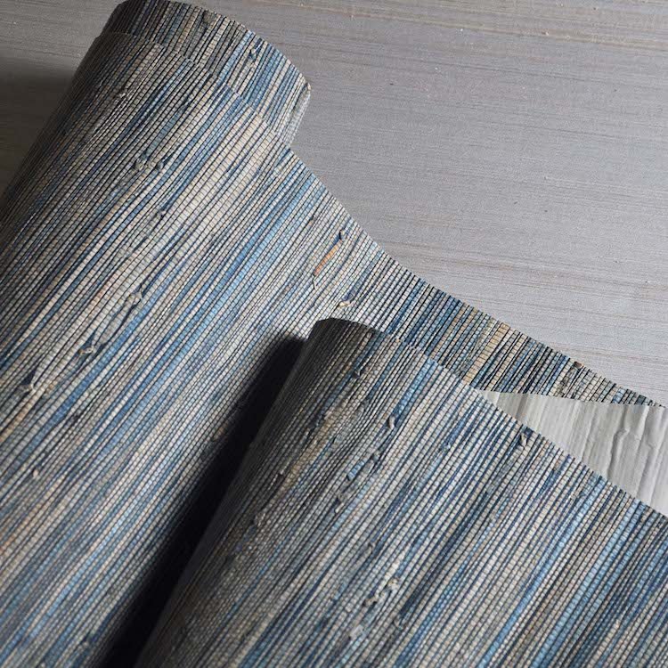 Natural Grasscloth Wallpaper Navy Blue Real Reed Wallpaper Roll For Home Walls