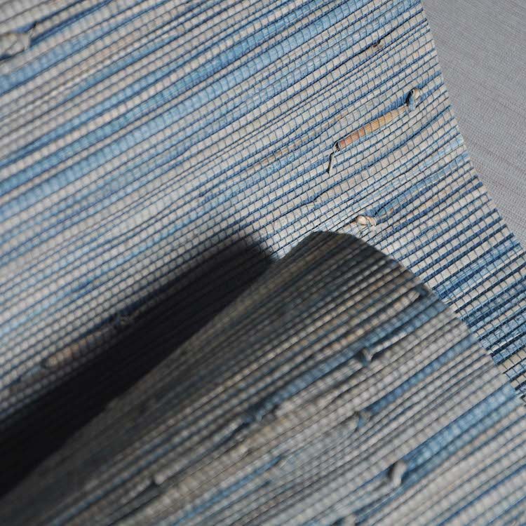 Natural Grasscloth Wallpaper Navy Blue Real Reed Wallpaper Roll For Home Walls