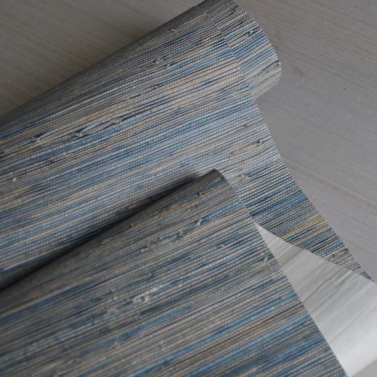 Natural Grasscloth Wallpaper Navy Blue Real Reed Wallpaper Roll For Home Walls