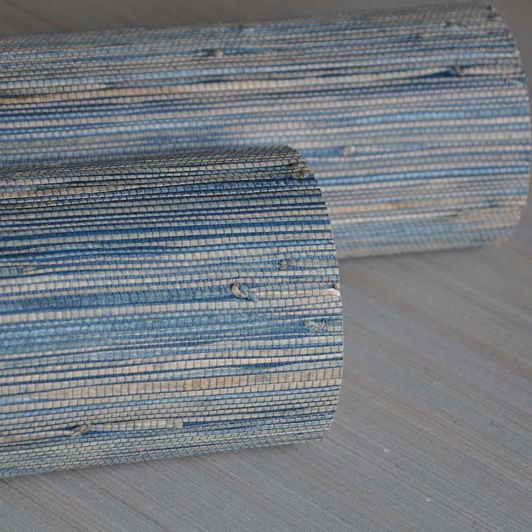 Natural Grasscloth Wallpaper Navy Blue Real Reed Wallpaper Roll For Home Walls