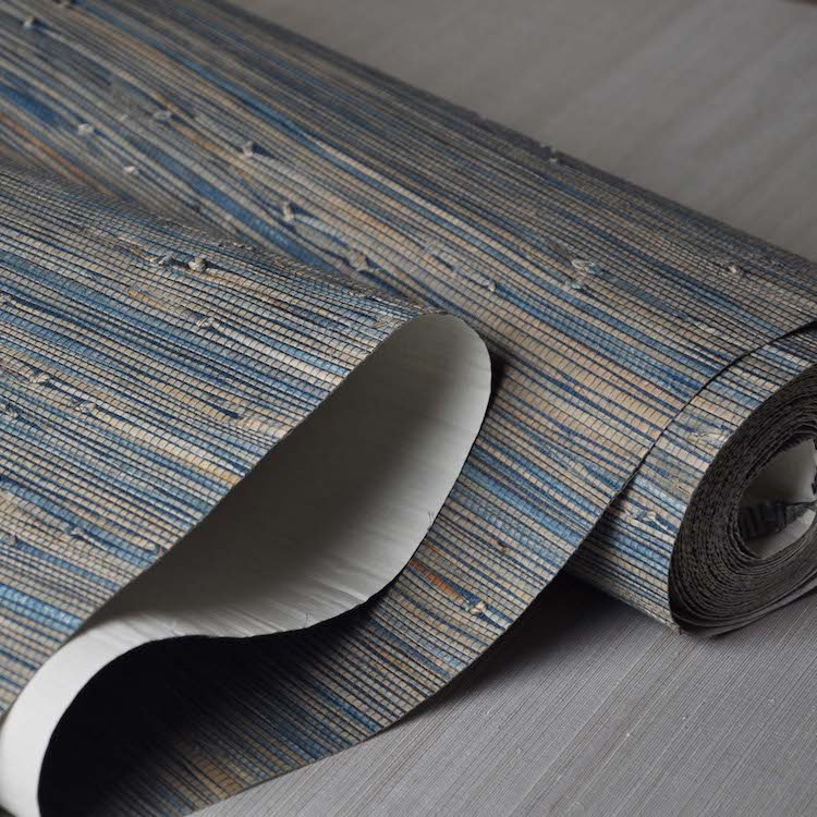 Natural Grasscloth Wallpaper Navy Blue Real Reed Wallpaper Roll For Home Walls