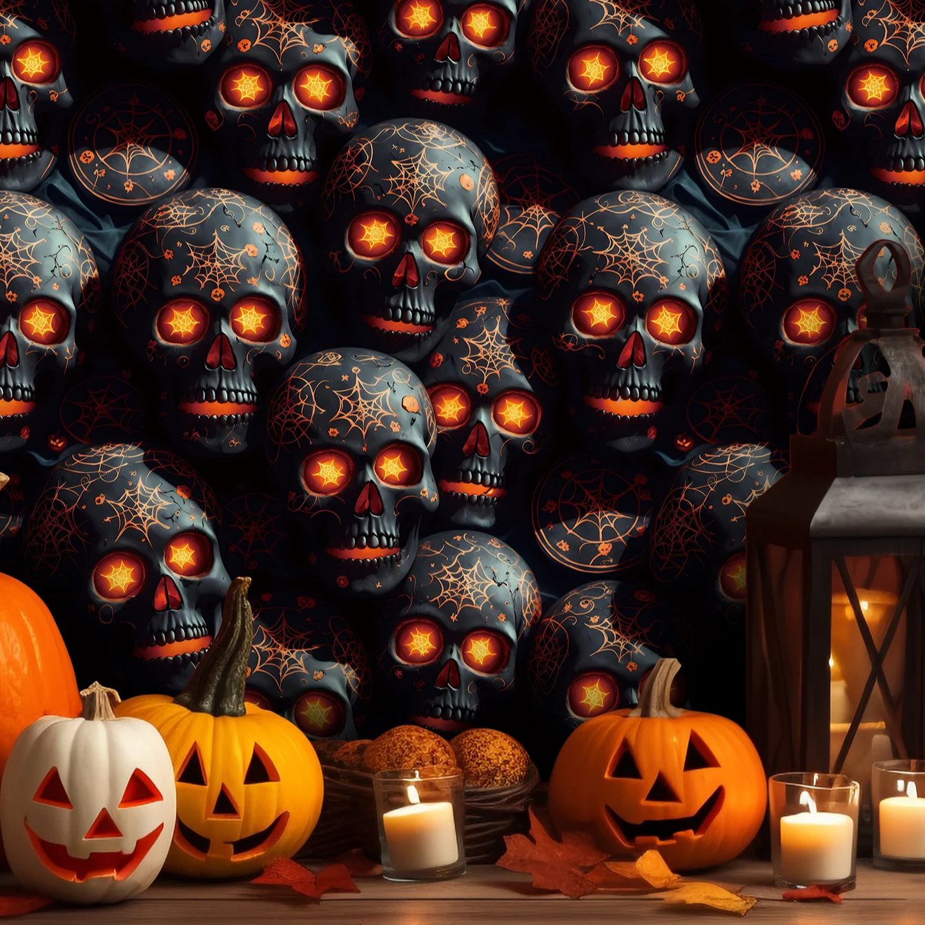 Self adhesive waterproof Halloween 3D spider web black cool skeleton wallpaper background decoration wallpaper, home wallpaper
