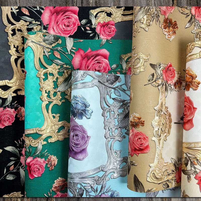 Blooming Wall Beige Multicolor Rose Gold and Green Vinyl Coated Wallpaper Wedding Room Wall Mural Wall Decor Wallcovering