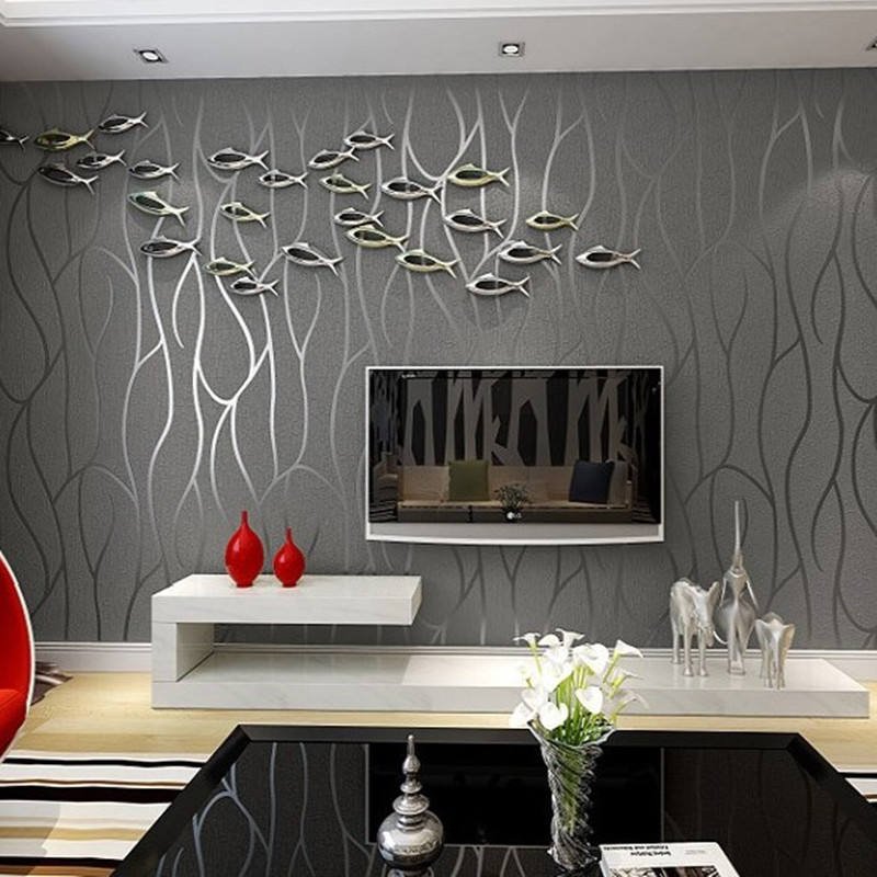 Minimalist modern 3D striped deer skin velvet living room TV background wallpaper non-woven fabric wallpaper