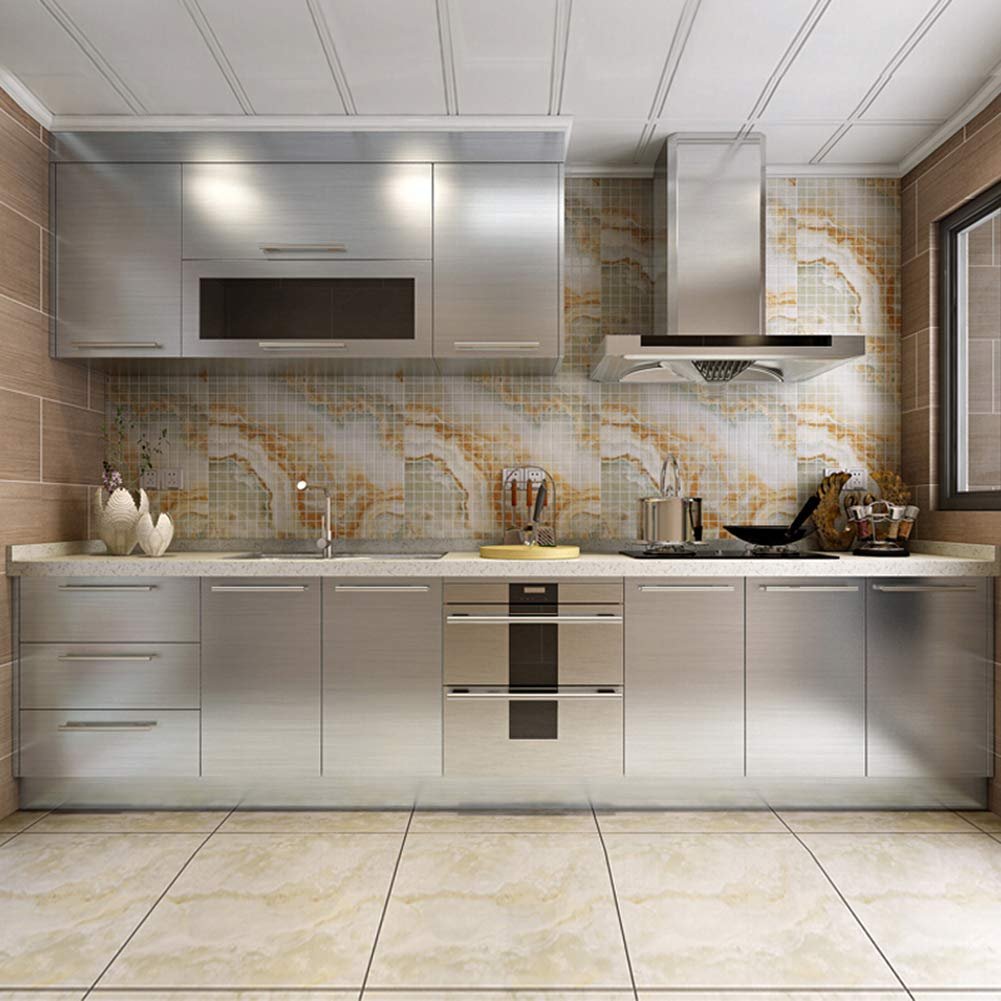 Stainless Steel Contact Paper Wallpaper Peel and Stick Removable Temporary Adhesive Wall Paper for Refrigerator Washing Machine