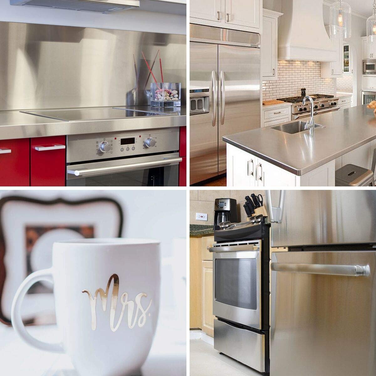 Stainless Steel Contact Paper Wallpaper Peel and Stick Removable Temporary Adhesive Wall Paper for Refrigerator Washing Machine