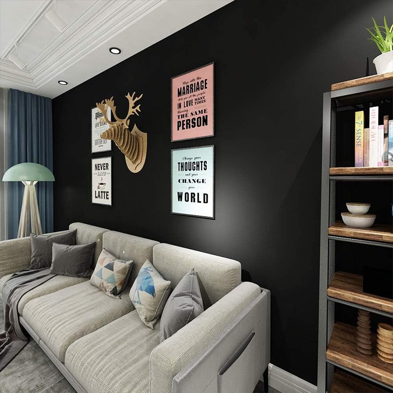 Matte black contact paper home decorative self adhesive vinyl removable pvc waterproof peel and stick cabinet wallpaper roll