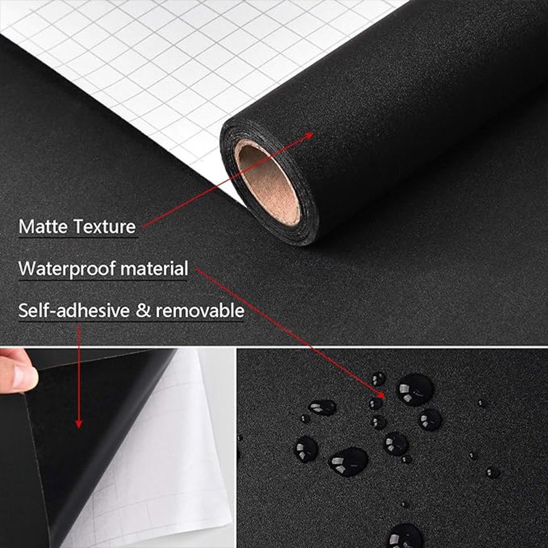 Matte black contact paper home decorative self adhesive vinyl removable pvc waterproof peel and stick cabinet wallpaper roll