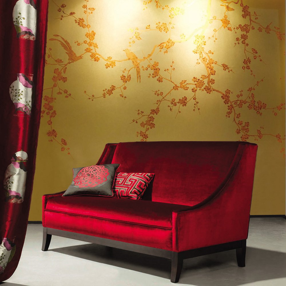 Chinoiserie Plum Blossom Non-Woven Handmade Metallic Wall Panels Elegant Wallpaper Design for Home Decoration