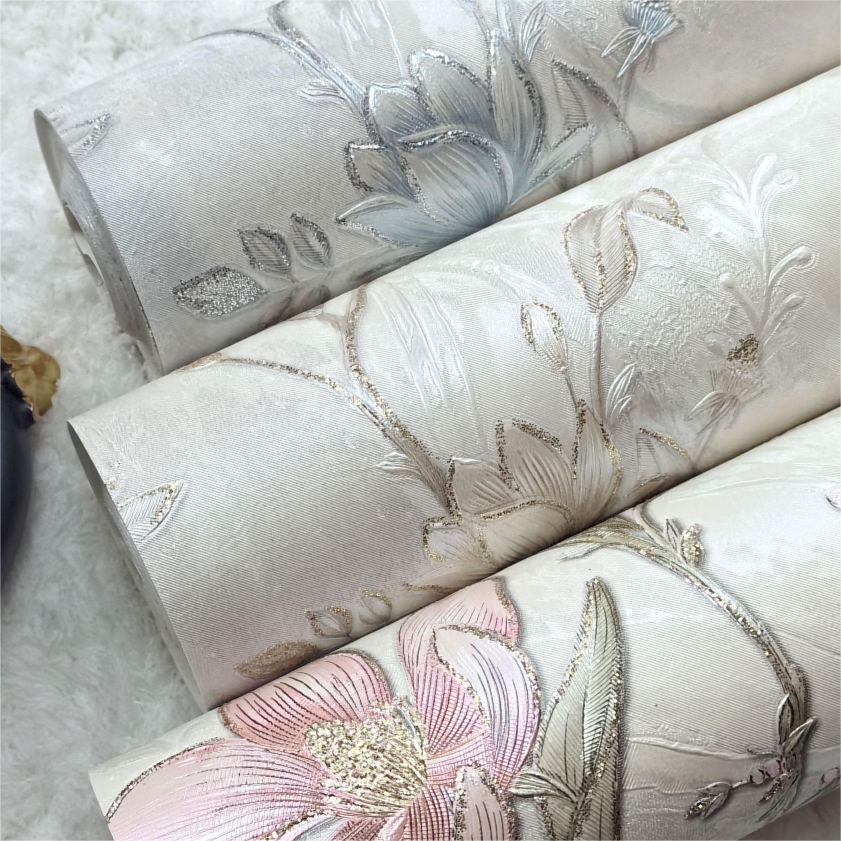 Classical style natural floral pattern fabric high quality 3D pvc vinyl wallpaper sticker home decoration