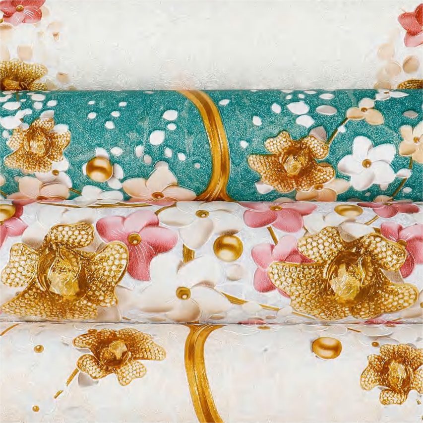 Classical style natural floral pattern fabric high quality 3D pvc vinyl wallpaper sticker home decoration