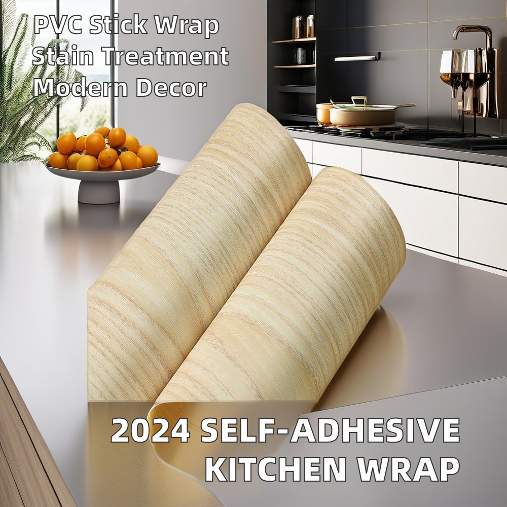 2024 New Design Self-Adhesive Kitchen Cabinet Wallpaper Furniture Sticker Vinyl Wood Grain PVC Film Decorative Wall Paper