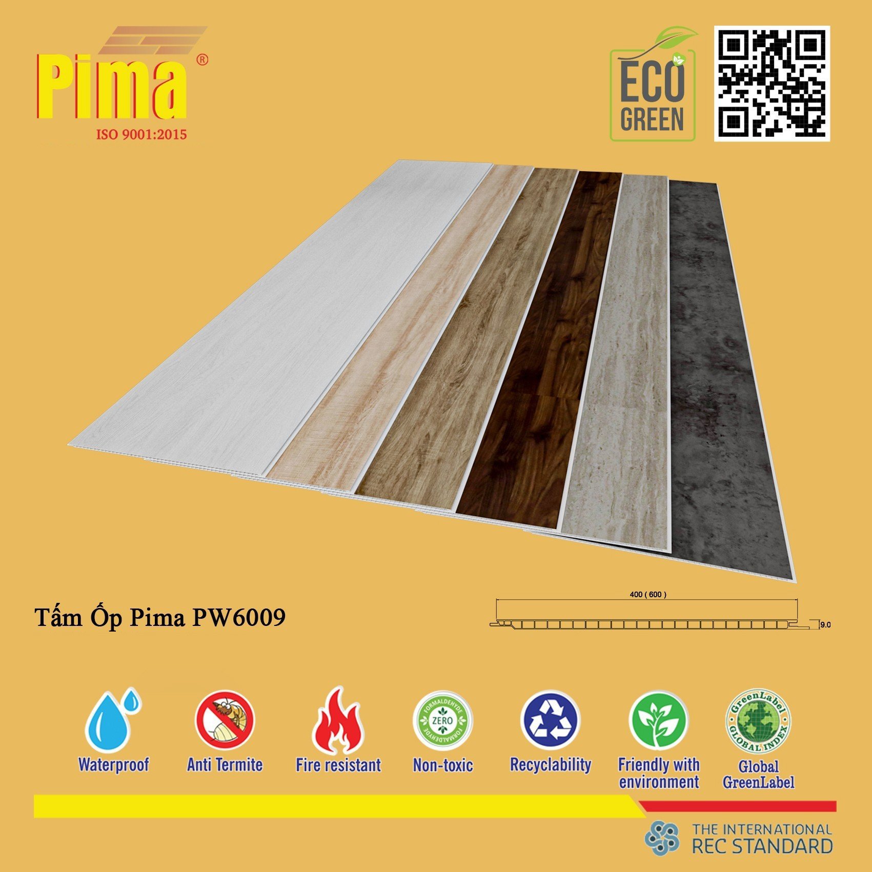 Waterproof PVC Wood Grain Laminated False Ceiling Groove Design (Pima)