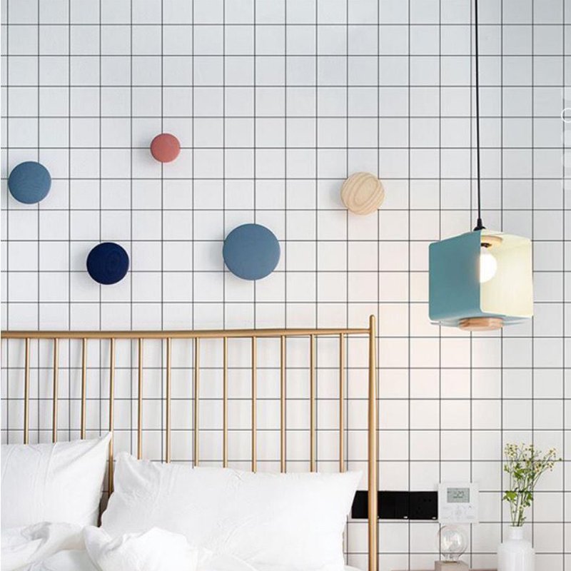 Black line square grid non woven wallpaper lattice