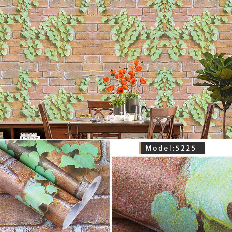 Self-Adhesive Botany Pattern Wallpaper Roll 3D Wall Paper for Bedroom and Children's Rooms
