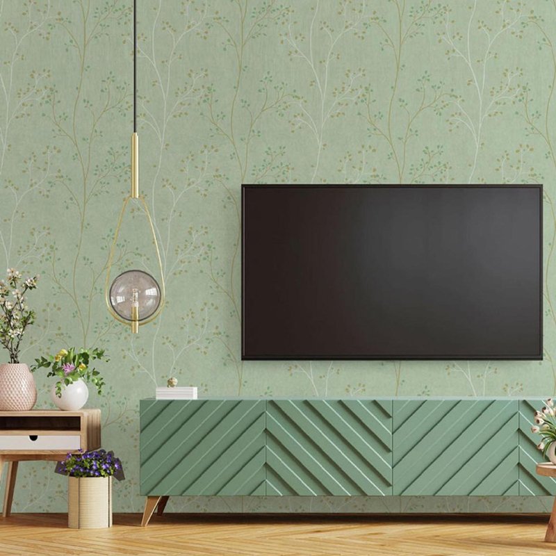Plant and tree brushing water Self adhesive non woven wallpaper