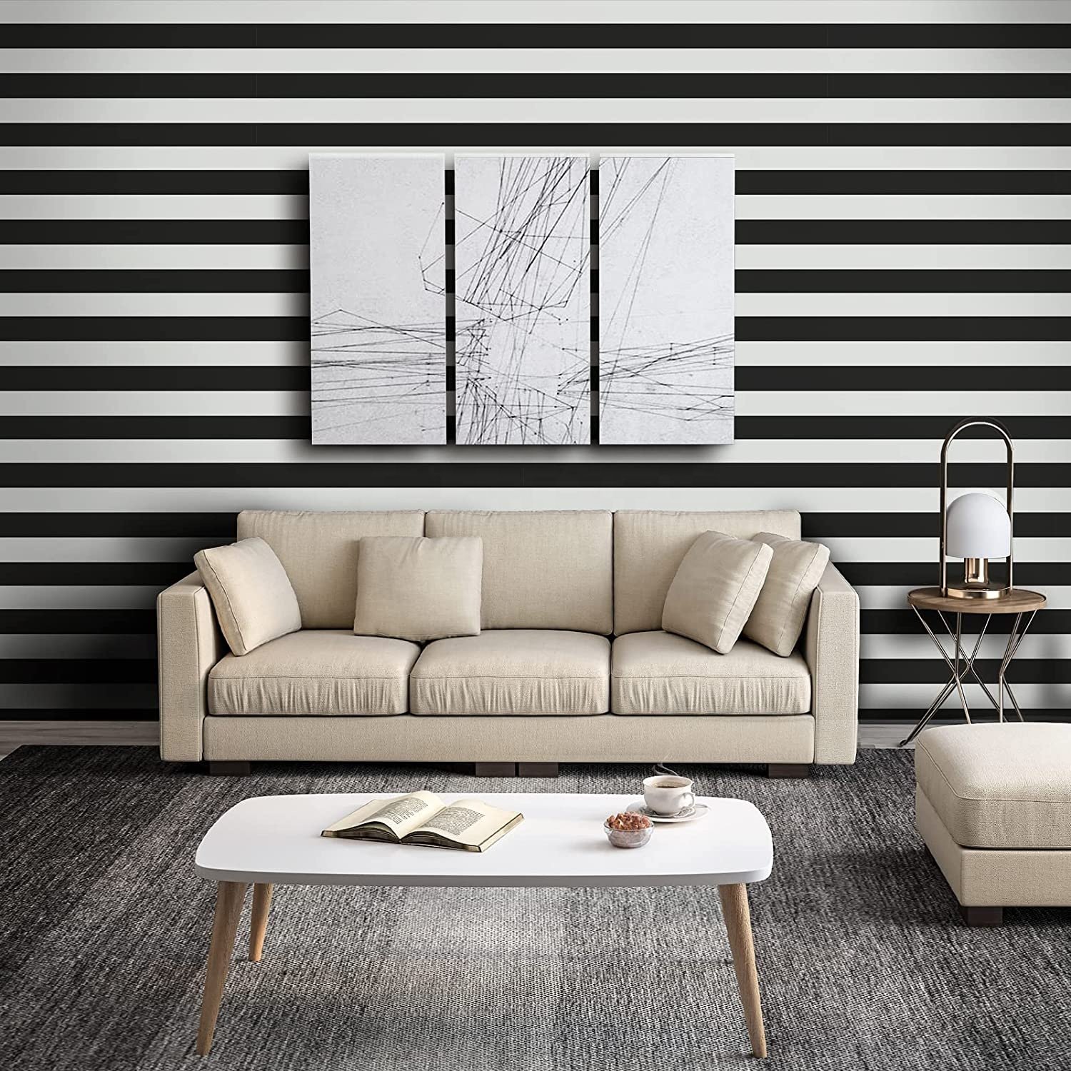 UDK Black and white striped minimalist wallpaper living room bedroom interior wall decoration modern wallpaper
