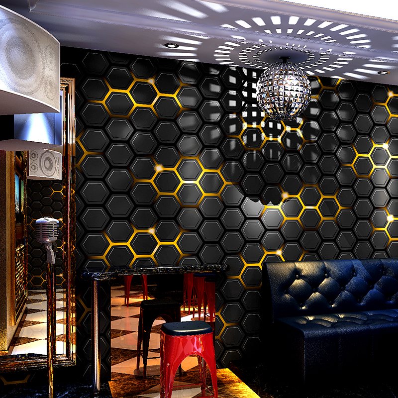 2024 Modern Scientific Paper Wall Decor PVC Geometry 3D hexagon Wallpaper Rolls for KTV Ball Music sports Room Background