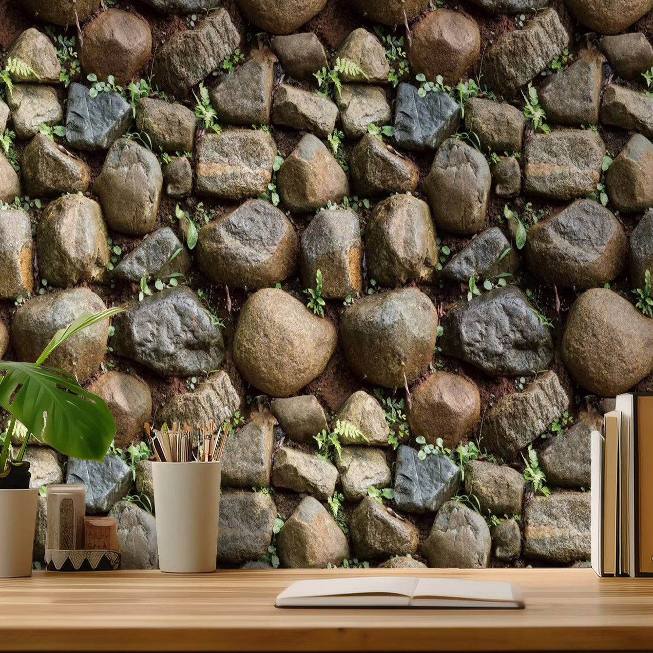 Self adhesive, easy to wipe, waterproof, retro 3D stone wall background decorative wallpaper, home wallpaper