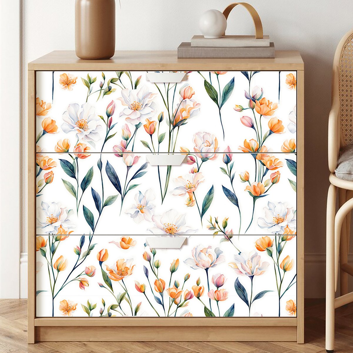 Self adhesive easy to clean yellow, white, green plants, flower branches, background decorative wallpaper, home wallpaper