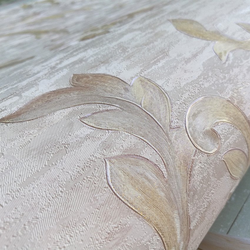 Waterproof Soundproof Fireproof Acanthus Leaf PVC Paper Back Wallpaper Traditional Floral Hotel Household Use Free Available