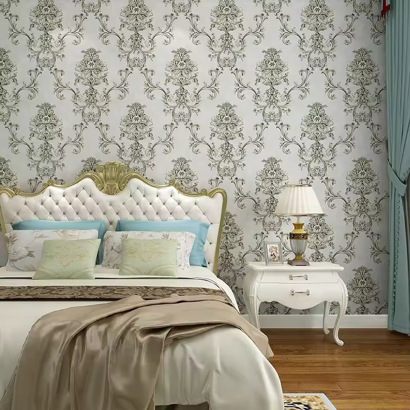 Vintage Damask Floral Textured Wallpaper Luxury Peel Stick Wall Paper Roll Moisture-Proof Bedroom Living Room 1-Year Hotel