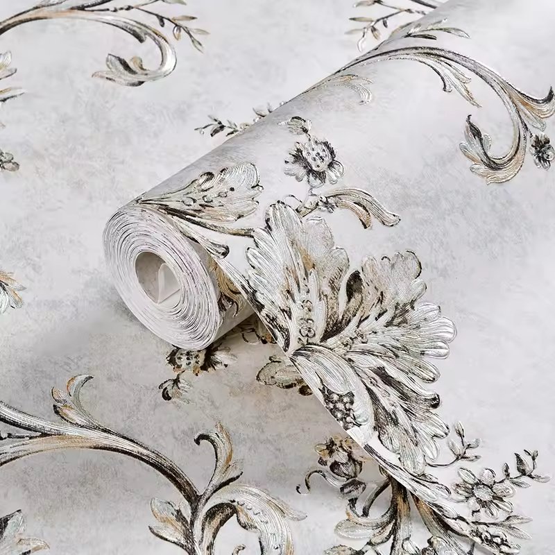 Vintage Damask Floral Textured Wallpaper Luxury Peel Stick Wall Paper Roll Moisture-Proof Bedroom Living Room 1-Year Hotel