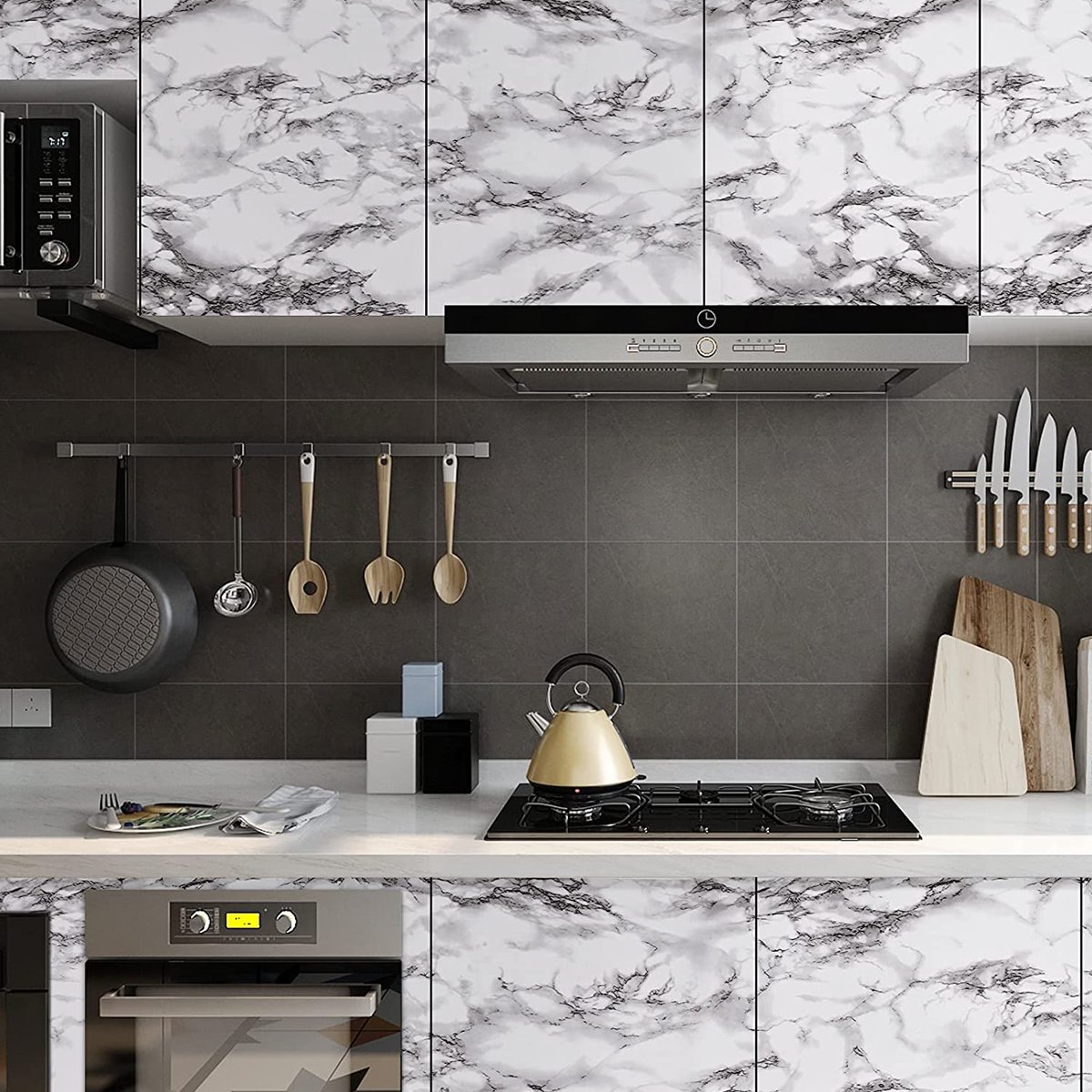 Self adhesive waterproof simple black and white irregular texture marble pattern background decorative wallpaper, home wallpaper