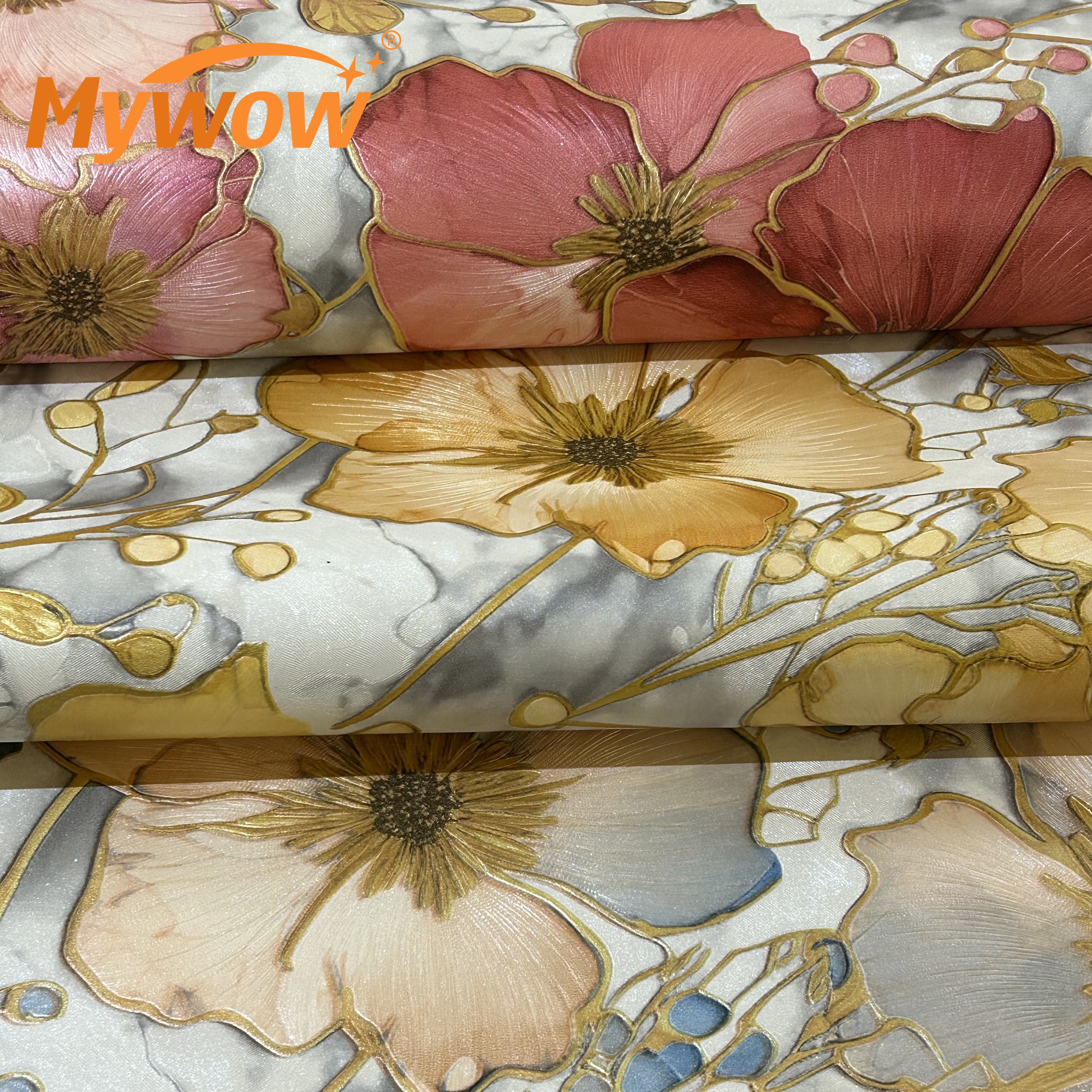 2024 Guangzhou Mywow Wholesale Cheap Price New Arrival Textured Wallpaper Blooming Flower Design PVC Wall Paper