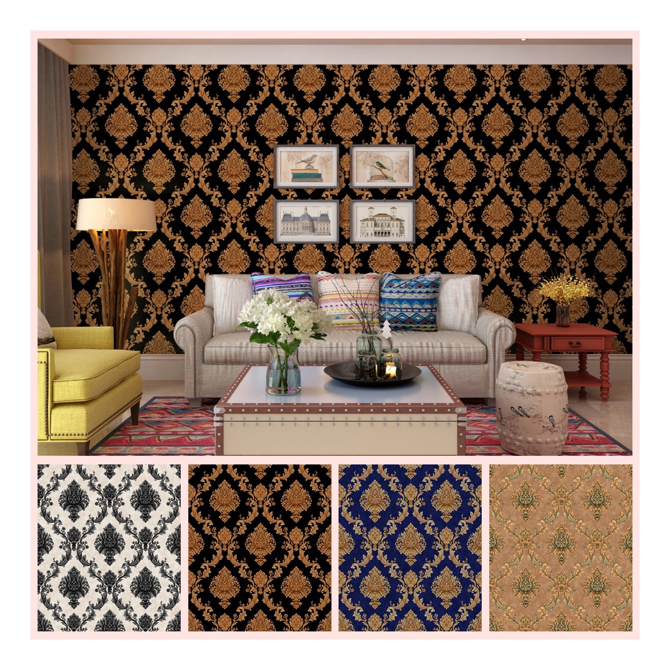 Classic hot design damask wallpaper home, Natural style wall decoration wallpaper