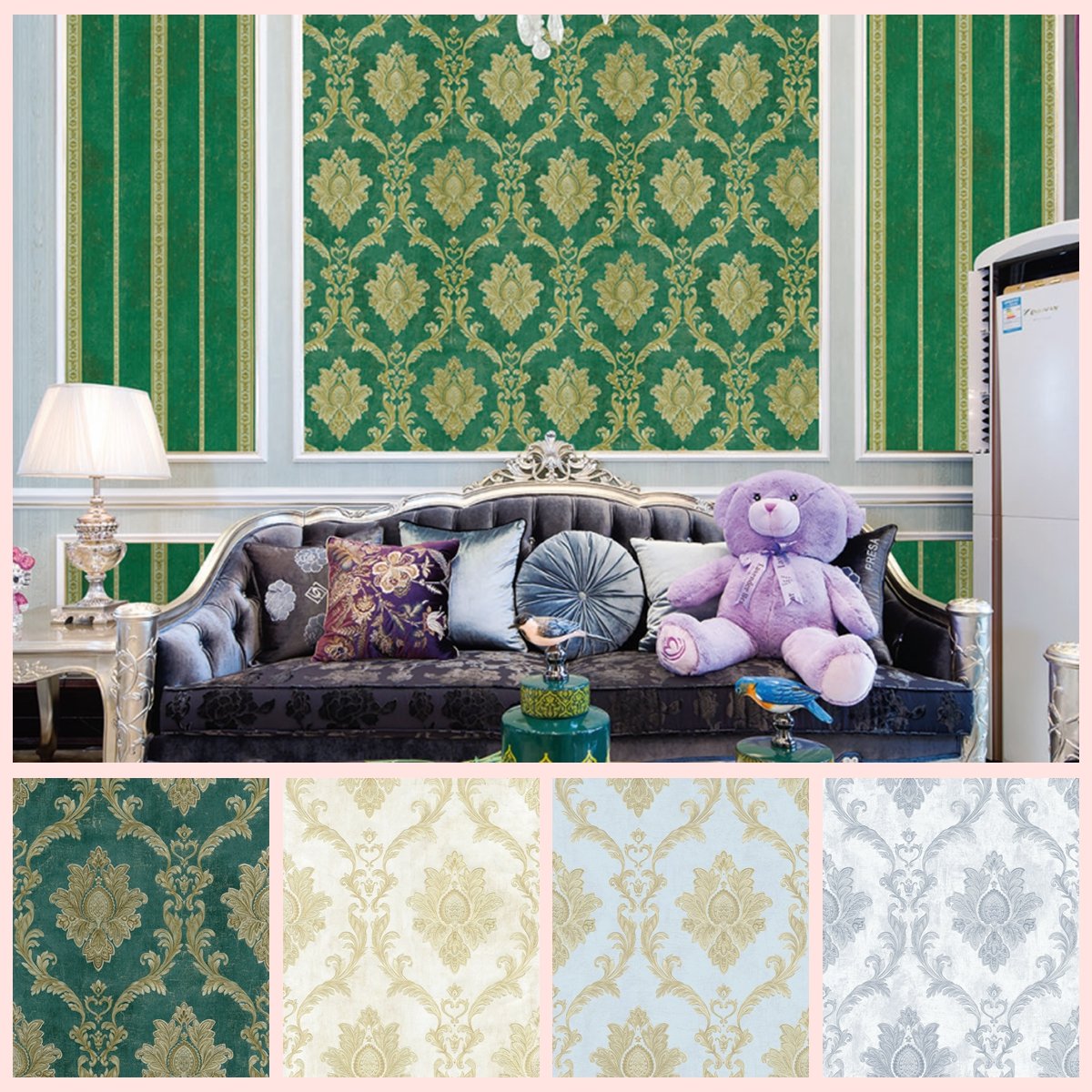 New designs pvc non woven wallpaper, 3d flower embossed wallpaper rolls in stock