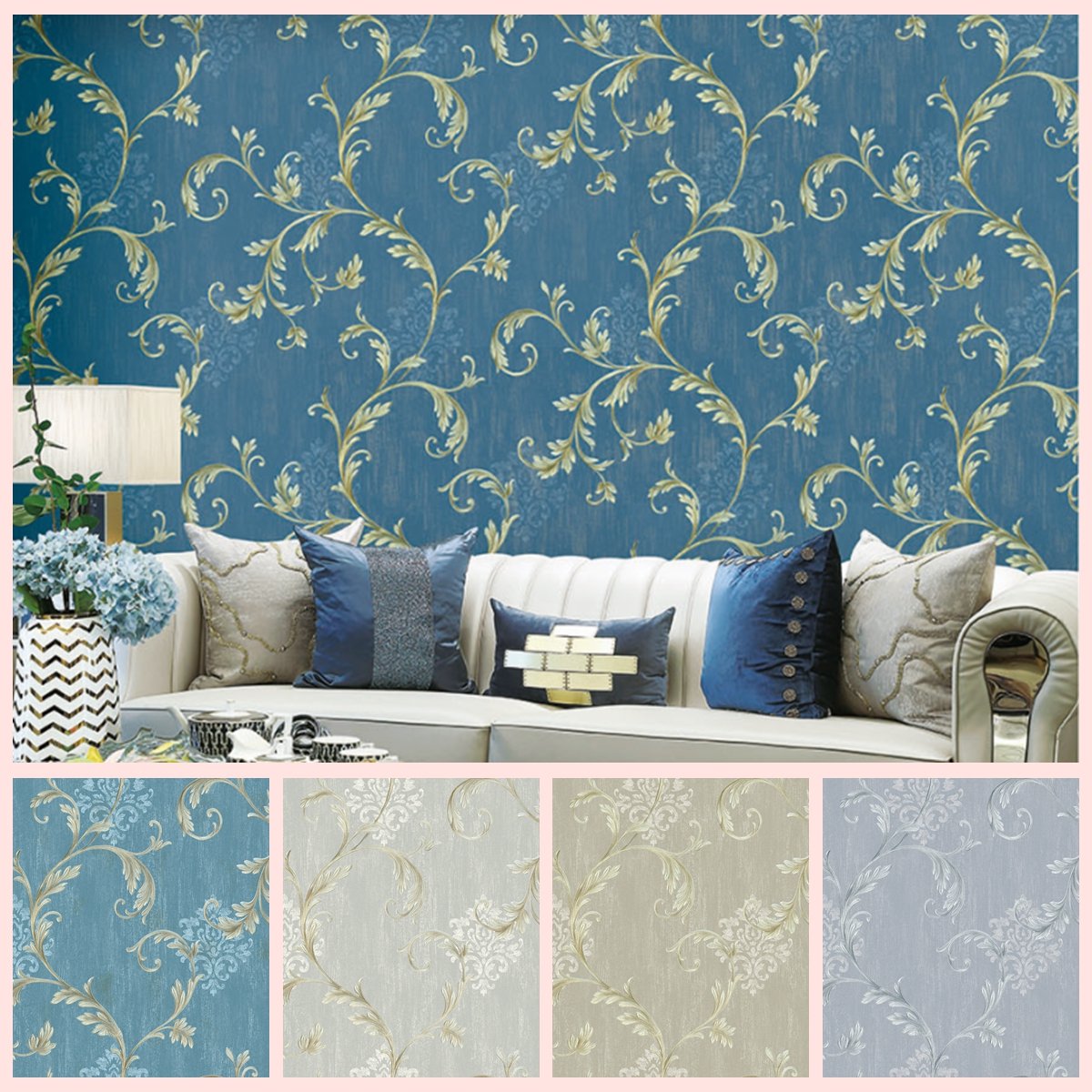 New designs pvc non woven wallpaper, 3d flower embossed wallpaper rolls in stock