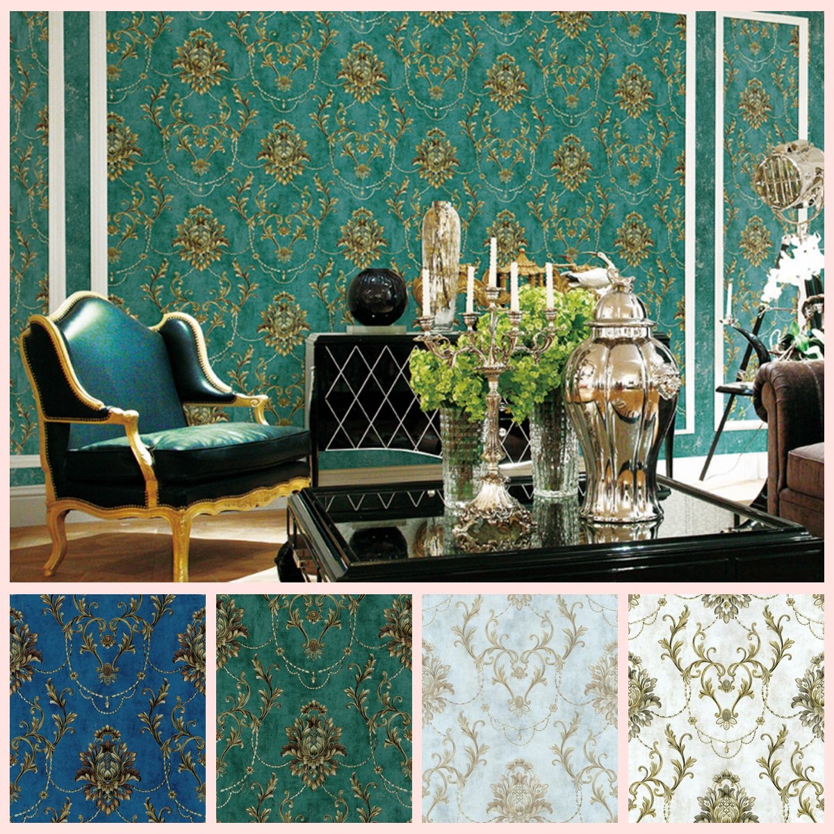 New designs pvc non woven wallpaper, 3d flower embossed wallpaper rolls in stock