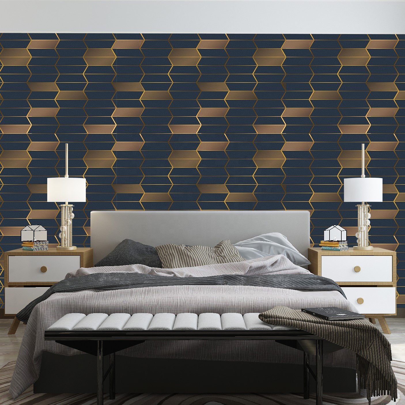 Metallic 3D Wallpapers Tv Background Embossed With Foil Lamination On The Top Striped Pattern Pvc Wallpaper Roll
