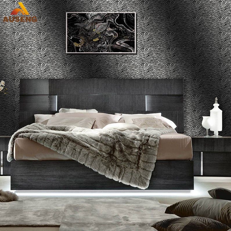 Metallic 3D Wallpapers Tv Background Embossed With Foil Lamination On The Top Striped Pattern Pvc Wallpaper Roll