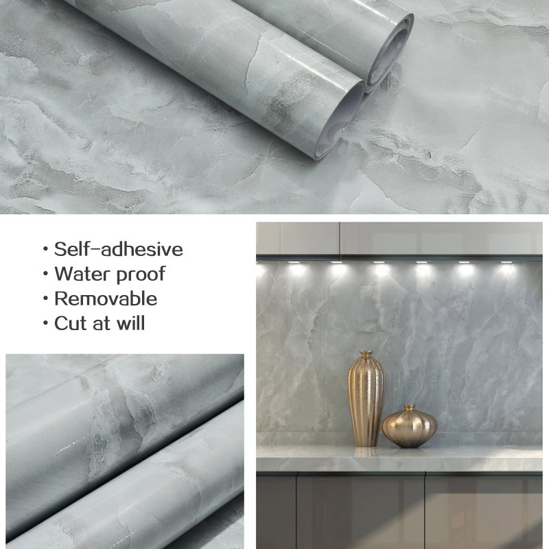 Wholesale Marble Paper Self Adhesive Wallpaper Waterproof Gloss Pvc Vinyl Wall Papers For Furniture Countertop Renovation