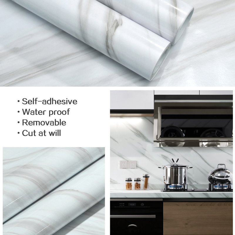 Wholesale Marble Paper Self Adhesive Wallpaper Waterproof Gloss Pvc Vinyl Wall Papers For Furniture Countertop Renovation
