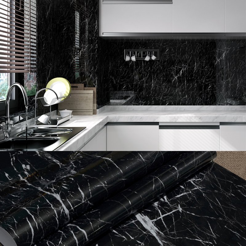 Wholesale Marble Paper Self Adhesive Wallpaper Waterproof Gloss Pvc Vinyl Wall Papers For Furniture Countertop Renovation