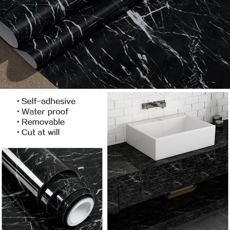 Wholesale Marble Paper Self Adhesive Wallpaper Waterproof Gloss Pvc Vinyl Wall Papers For Furniture Countertop Renovation