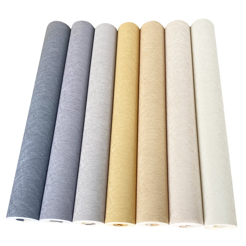 Silk woven PVC wallpaper living room bedroom wall home decoration wholesale solid Beige wallpaper roll