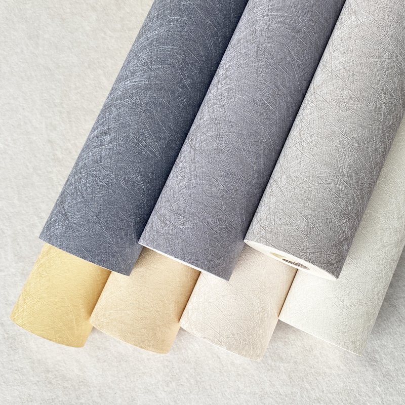Silk woven PVC wallpaper living room bedroom wall home decoration wholesale solid Beige wallpaper roll